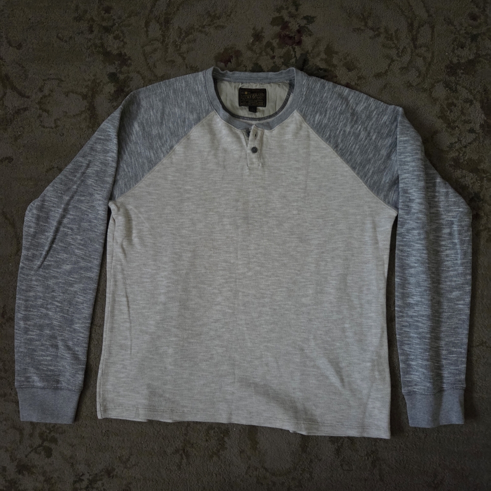Lucky Brand Cream and Gray Henley Top